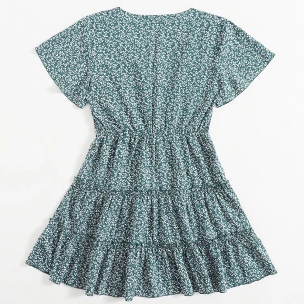 Surplice Neck Frill Trim Ditsy Floral Dress NWOT 💜💜💜👍 👗👗👗💜